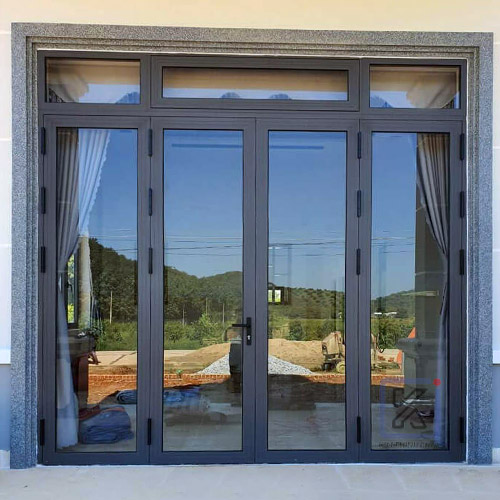 Cửa đi 4 Cánh Nhôm Xingfa Màu Xám Ghi đẹp